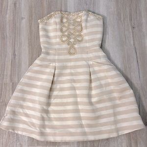 Lily Pulitzer strapless blossom cream and gold colored dress in size 2